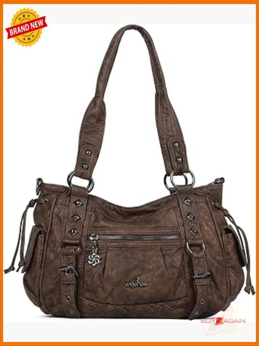 Retro Vegan Leather Hobo Bag Multi-Pocket Satchel Tote with Detachable Strap